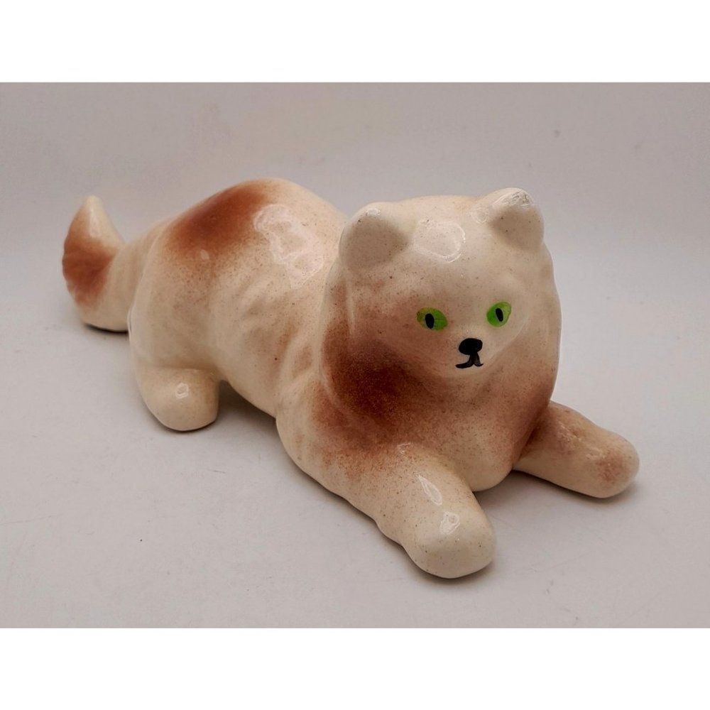 VTG Large Green Eyed Ceramic Cat Figurine - SCUFFED EAR - Nita's Ceramics Ozarks - Picture 1 of 6